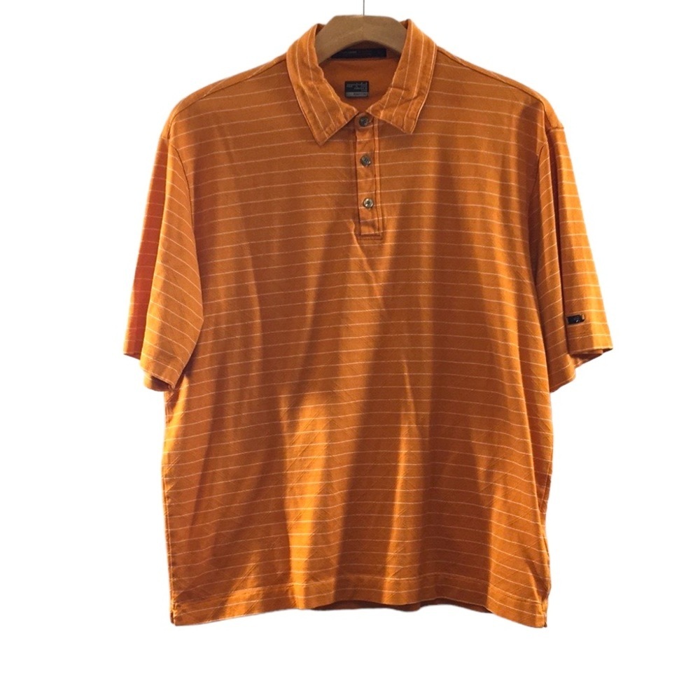 Nike Tiger Woods Collection Orange Striped Polo Golf Shirt Mens Large Fit Dry